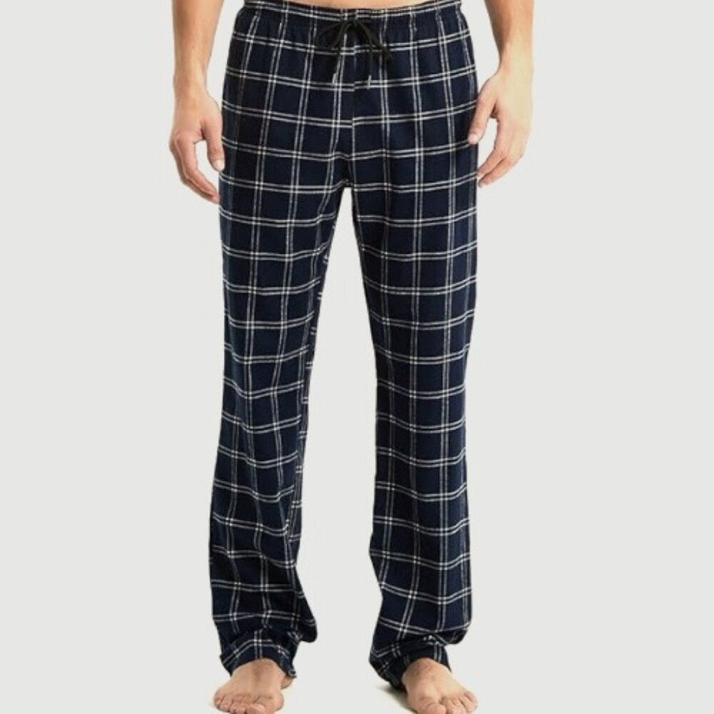 Embassy Men's Flannel Drawstring Straight Leg Plaid Lounge Pants Black Small NWT